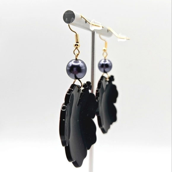 CPink Hibiscus Lightweight Acrylic Tropical Flower Earrings New - Picture 3 of 3